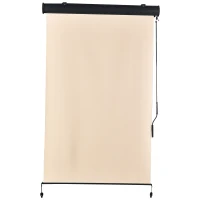 Outsunny Retractable Exterior Roller Shade Cordless Roller Shade Privacy for Balcony with UV Protection Sand Color Safety Crank Operation(m-10)