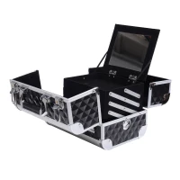 Soozier 12" Cosmetic Makeup Train Case w/ Mirror & Extendable Trays - Black(m-1)