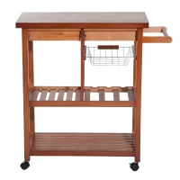 HomCom 32" Wooden Rolling Kitchen Cabinet Organizer Cart with 3 Bottle Wine Rack(m-3)