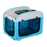 Pawhut 27" Soft Sided Folding Pet Crate Carrier - Light Blue/Gray(m-1)