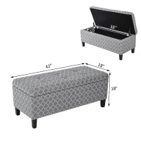 HomCom 42" Elegant Soft Fabric Tufted Storage Ottoman Bench Seat Bedroom Couch Footrest - Grey/White(m-3)