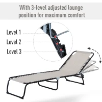 Outsunny Folding Beach Chaise Lounge, 4 Adjustable Positions, Cream White, Portable(m-3)