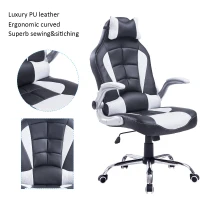 HomCom High Back Racing Style Ergonomic Gaming Chair With Armrest, Lumbar And Head Support - White / Black(m-5)