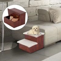 PawHut 14" 4 Step Portable Folding Wooden Easy Climb Pet Stairs Ramp with Storage Compartments(m-3)