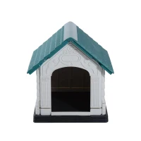 Pawhut 35"L x 27"W x 27"H Plastic Snap Together Outdoor Dog House - Green/White/Black(m-4)
