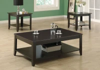 Monarch 3 Piece Transitional Shelved Rectangular Wood-Look Coffee Table / Two Matching End Tables Set - Cappuccino(m-2)