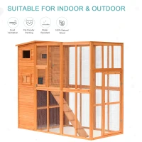 PawHut 77" x 38" x 69" Large Safe Wooden Outdoor Cat Enclosure Catio Cage Playpen Small Animal Habitat Home with Ramp and Covered House(m-4)