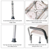 HomCom Sturdy Adjustable Medical Shower Seat Bath Chair Stool with Arms and Backrest for the Injured and Geriatric(m-4)