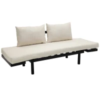 HOMCOM Convertible 3-Position Relaxing Futon Birch Wood Daybed Lounger Sofa Bed Loveseat - Black/Cream White(m-10)