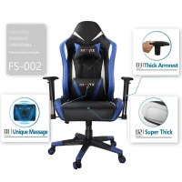 Office Chair Ergonomic Racing Style Computer Chair High-Back PC Swivel Seat with Massage Lumbar Support and Headrest Pillow - Blue/Black(m-2)