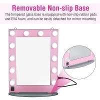 HOMCOM 20" x 26" Aluminum Alloy 26” Dimmable Illuminated Hollywood Style Vanity Mirror Mounted Home with 12 LED Bulbs - Pink(m-6)