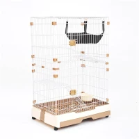 Pawhut 43" 2 Tier Rolling Pet Crate Playpen Cat Cage w/ Hammock - Brown(m-2)