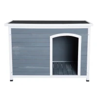 PawHut 46” x 31” Wooden Rustic Outdoor Elevated Dog House With Hinged Roof(m-5)