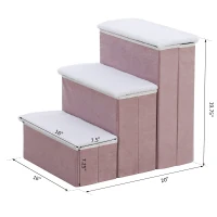 PawHut 3 Step Foldable Pet Stairs for Small Dogs  Suede Fleece  16” L x 20” H - Grey(m-3)
