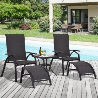 Outsunny 5 Piece Outdoor Garden Recliner Patio Sun Lounger Chair and Table Set(m-2)
