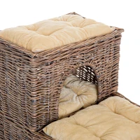 Pawhut 3-Tier Handcrafted Wicker Cat Condo Lounge Bed Indoor Outdoor Play House w/ Soft Cushions(m-6)