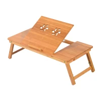 HomCom 28” Adjustable Wooden Folding Bamboo Laptop Bathtub Tray Table With Storage Drawer(m-1)