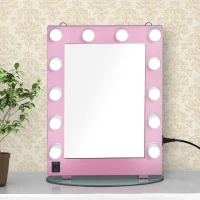 HOMCOM 20" x 26" Aluminum Alloy 26” Dimmable Illuminated Hollywood Style Vanity Mirror Mounted Home with 12 LED Bulbs - Pink(m-1)