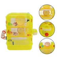 Open Box Pawhut 3 Story Happy Hamster Habitat Pet Critter Cage (Yellow)(m-4)