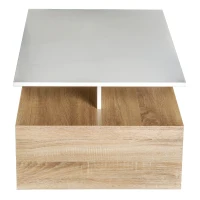 HOMCOM Modern Coffee Table,  2-tier Rectangular Center Table with Storage Shelves for Living Room, White/Natural Wood(m-7)