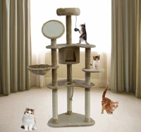 Pawhut 60" Cream Cat Tree Condo - Cream(m-3)