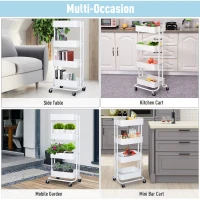 HOMCOM 4-tier Rolling Metal Kitchen Utility Cart Trolley with Storage - White(m-6)