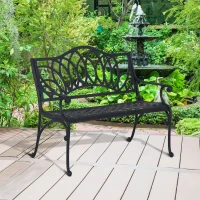Outsunny 41" Lotus Flower Pattern Decorative Outdoor Garden Bench - Black(m-3)