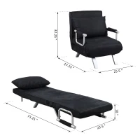 HomCom Single Person Folding 5 Position Steel Convertible Sleeper Bed Sofa Chair - Black(m-3)