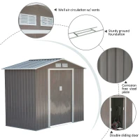 Outsunny 7' x 4' Outdoor Metal Garden Storage Shed with Sloped Roof - Gray/White(m-4)