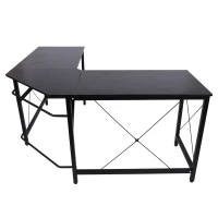 HOMCOM Wood Metal Modern L Shaped Corner Computer Desk - Black(m-4)