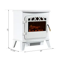 HomCom 20" 1500W Free Standing Electric Wood Stove Fireplace Heater - White(m-4)