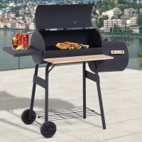 Outsunny 48" Steel Portable Backyard Charcoal BBQ Grill and Offset Smoker Combo with Wheels(m-1)