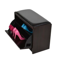 HomCom Compact Wooden Cube Ottoman 9 Pair Shoe Rack Storage Bench - Dark Brown Wood Grain(m-3)