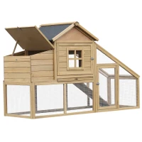 PawHut Outdoor Wooden Chicken Coop Hen House with Nesting Box and Run(m-8)