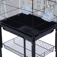 PawHut 63" Large Metal Wire Indoor Bird Cage Playhouse Kit with Detachable Rolling Stand, Storage Basket, and Accessories - Black(m-7)