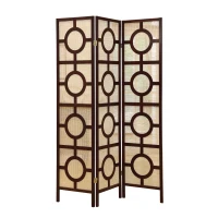 Monarch 3-Panel Circle Design Folding Privacy Screen Room Divider - Cappuccino Wood Frame(m-1)