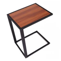 Open Box HomCom 26” Wood Metal C-Shape End Accent Side Snack Table - Wood Grain/Black(m-4)