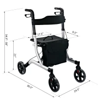 HomCom Aluminum Folding Rollator Walker w/ Seat and 8" Wheels(m-3)