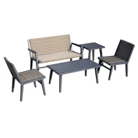 Outsunny 5 Piece Outdoor Patio Rattan Wicker Loveseat Conversation Set(m-1)