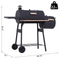 Outsunny 48" Steel Portable Backyard Charcoal BBQ Grill and Offset Smoker Combo with Wheels(m-3)