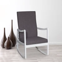 HomCom Modern Wood Rocking Chair Indoor Porch Furniture for Living Room - White / Gray with Cushion(m-4)