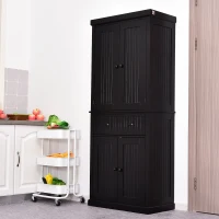 HomCom 72" Traditional Colonial Style Freestanding Kitchen Pantry Cupboard Storage Cabinet with Drawers - Black(m-1)