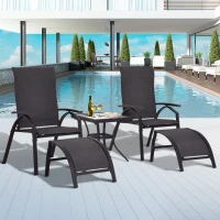 Outsunny 5 Piece Outdoor Garden Recliner Patio Sun Lounger Chair and Table Set(m-10)