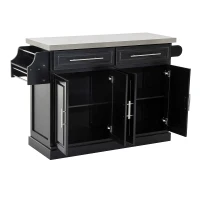 HomCom 36" Stainless Steel Top Deluxe Rolling Kitchen Cart With Storage- Black(m-5)