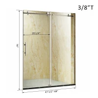 HomCom Frameless Glass Sliding Shower Door - Polished Stainless - 48" Width / 3/8" Glass(m-5)