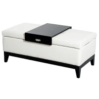 HomCom 42” Rectangular Faux Leather Storage Ottoman Bench with Tray - Cream White(m-1)