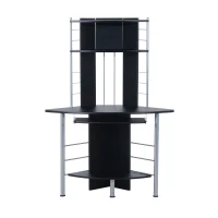 HomCom 45" Arch Tower Compact Modern Corner Computer Workstation Desk With Keyboard Tray And Shelves - Black(m-2)