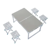 Outsunny 4' Aluminum Portable Folding Outdoor Picnic Camping Table with 4 Seats - Silver(m-2)