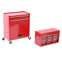 HomCom 2 Piece Rolling Tool Cabinet Combo Set with 8 Drawers and Removable Tool Box - Red(m-6)