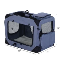 Pawhut 32" Soft Sided Folding Crate Pet Carrier - Gray(m-3)